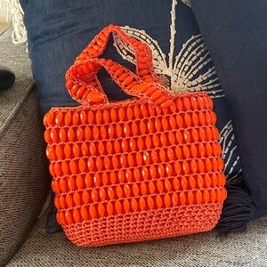 American Vintage Bright Orange Beaded Tote